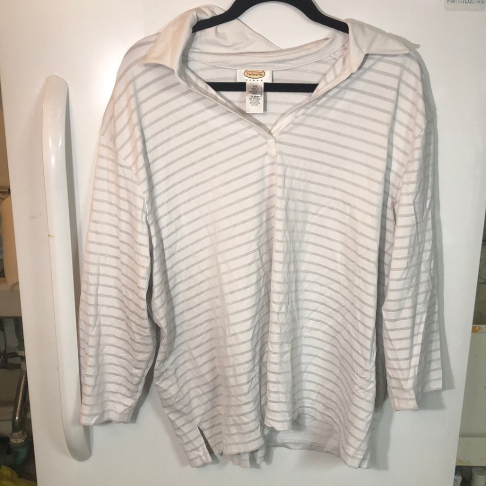 Talbots women’s 3x white long sleeve collared v-neck Vintage